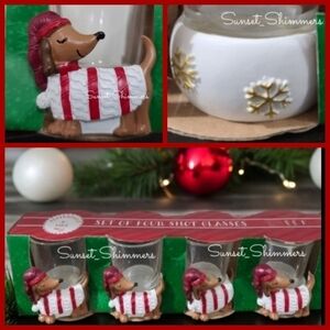 4pc Set DACHSHUND Dog Doxie Decorative Christmas SHOT GLASSES Peppermint & Pine